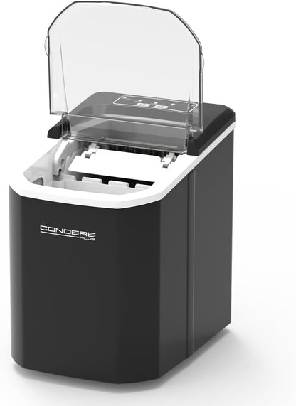 Condere Small Countertop Ice Maker Black GB-46 Portable Ice Machine with 1.5L Water Tank, Automatic Cleaning, Ice Size Selection, and Overheat Protection for Home and Kitchen Use