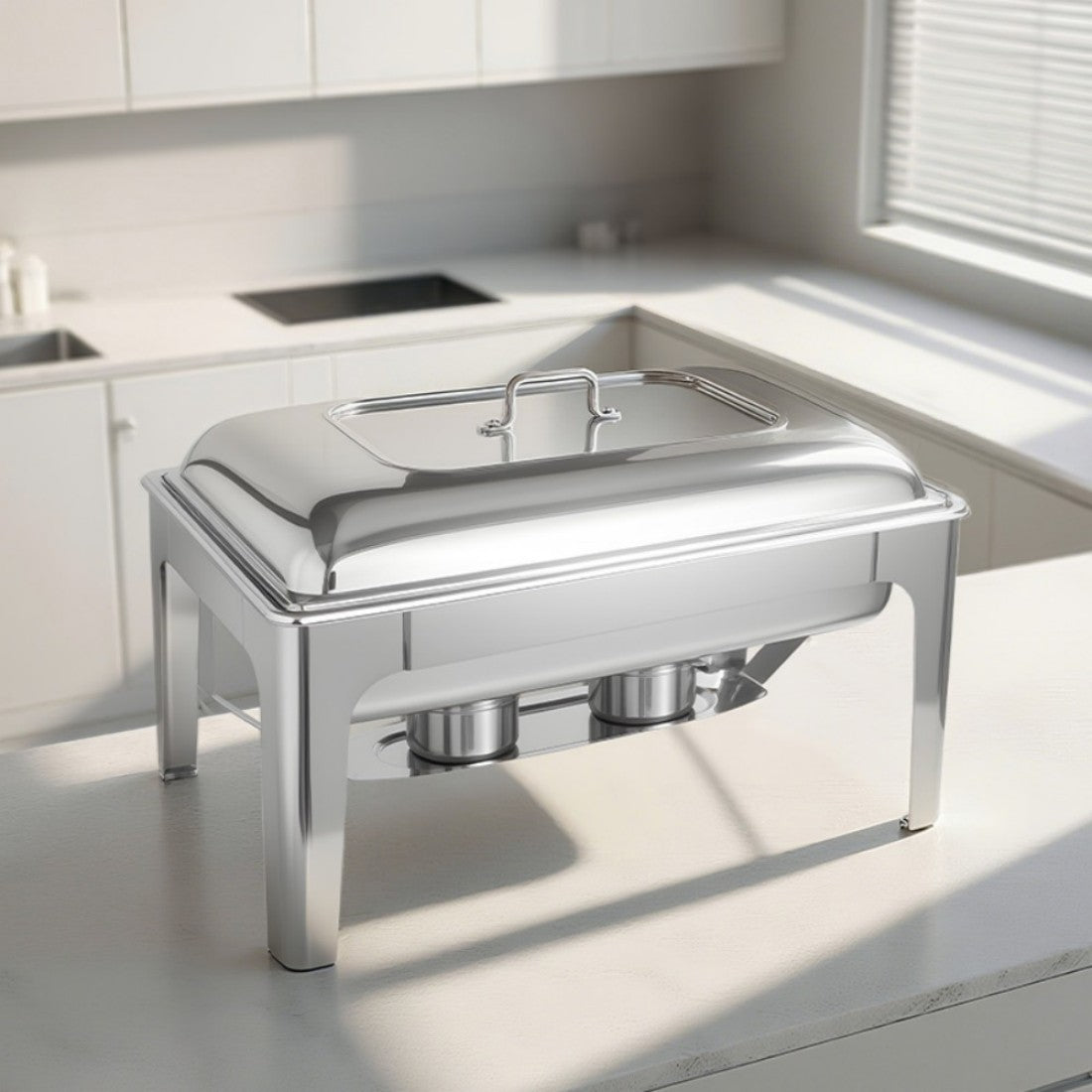 9L Two-Pan Square Stainless Steel Chafing Dish Buffet Stove CDH-34, Alcohol-Heating Food Warmer (Without Alcohol), Silver Color, Heat-Resistant Catering Equipment for Events & Parties