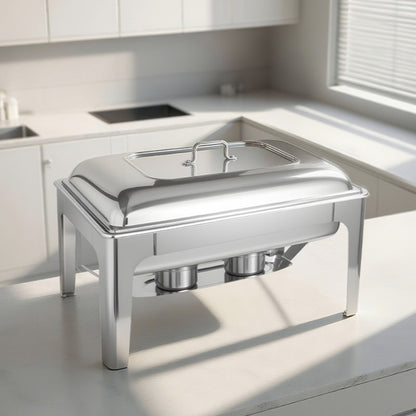 9L Two-Pan Square Stainless Steel Chafing Dish Buffet Stove CDH-34, Alcohol-Heating Food Warmer (Without Alcohol), Silver Color, Heat-Resistant Catering Equipment for Events & Parties