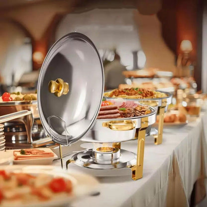 Alcohol-Heating Buffet Stove CDH-40 (Without Alcohol), 5L Round Stainless Steel Set Silver Color, South Africa Production, Heat-Preservation Chafing Dish for Catering & Buffet Food Warmer