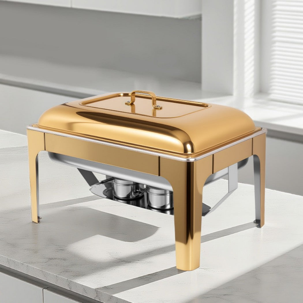9L One-Pan Square Stainless Steel Chafing Dish Buffet Stove CDH-35, Gold Color, Alcohol-Heating Food Warmer (Without Alcohol), Heat-Resistant Catering Equipment for Events & Parties