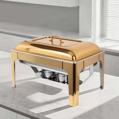 9L One-Pan Square Stainless Steel Chafing Dish Buffet Stove CDH-35, Gold Color, Alcohol-Heating Food Warmer (Without Alcohol), Heat-Resistant Catering Equipment for Events & Parties