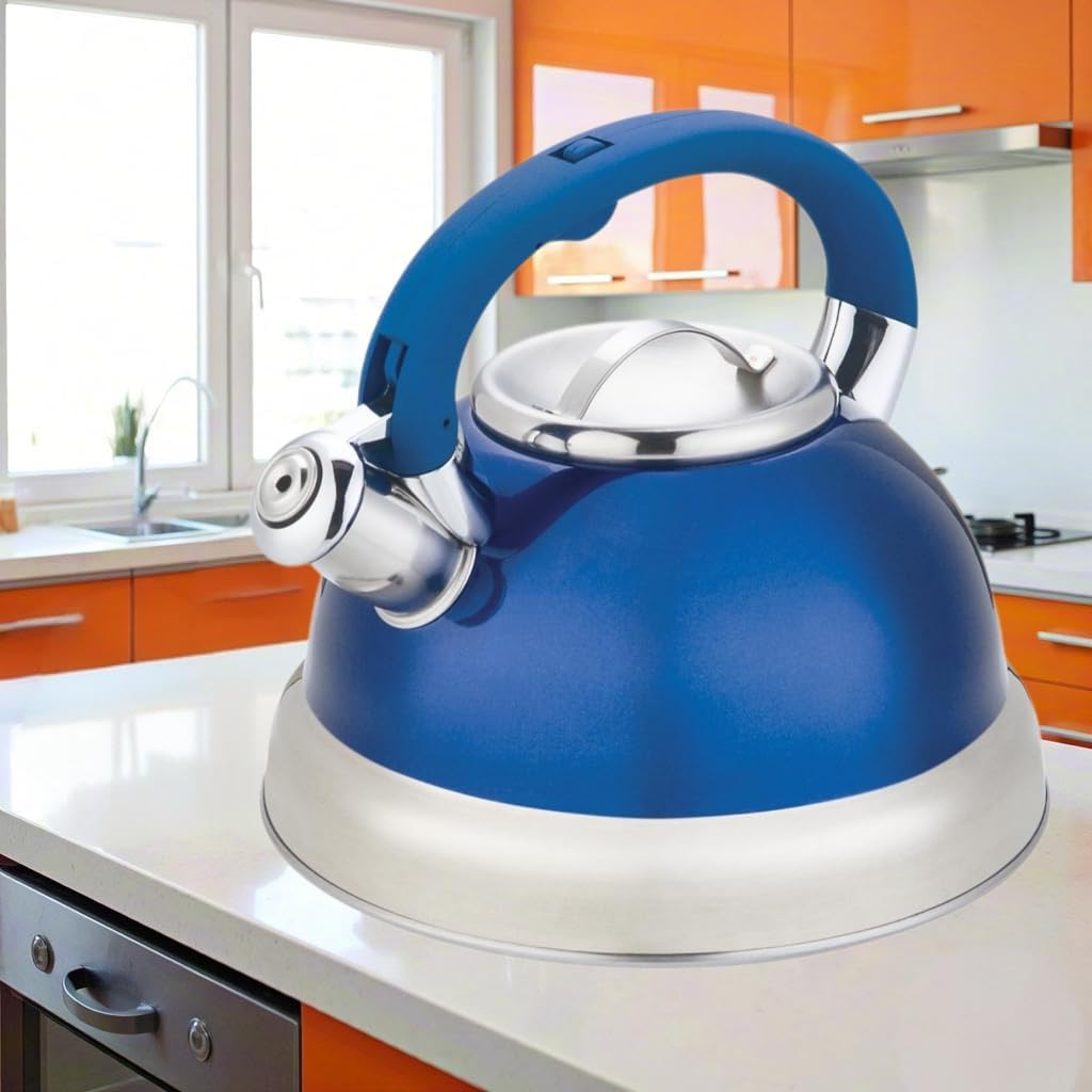 Blue Stainless Steel Tea Kettle 3.5L for Stovetop, Durable Water Kettle with Zinc Alloy & Nylon Handle, Stovetop Kettle for Tea Pot and Camping