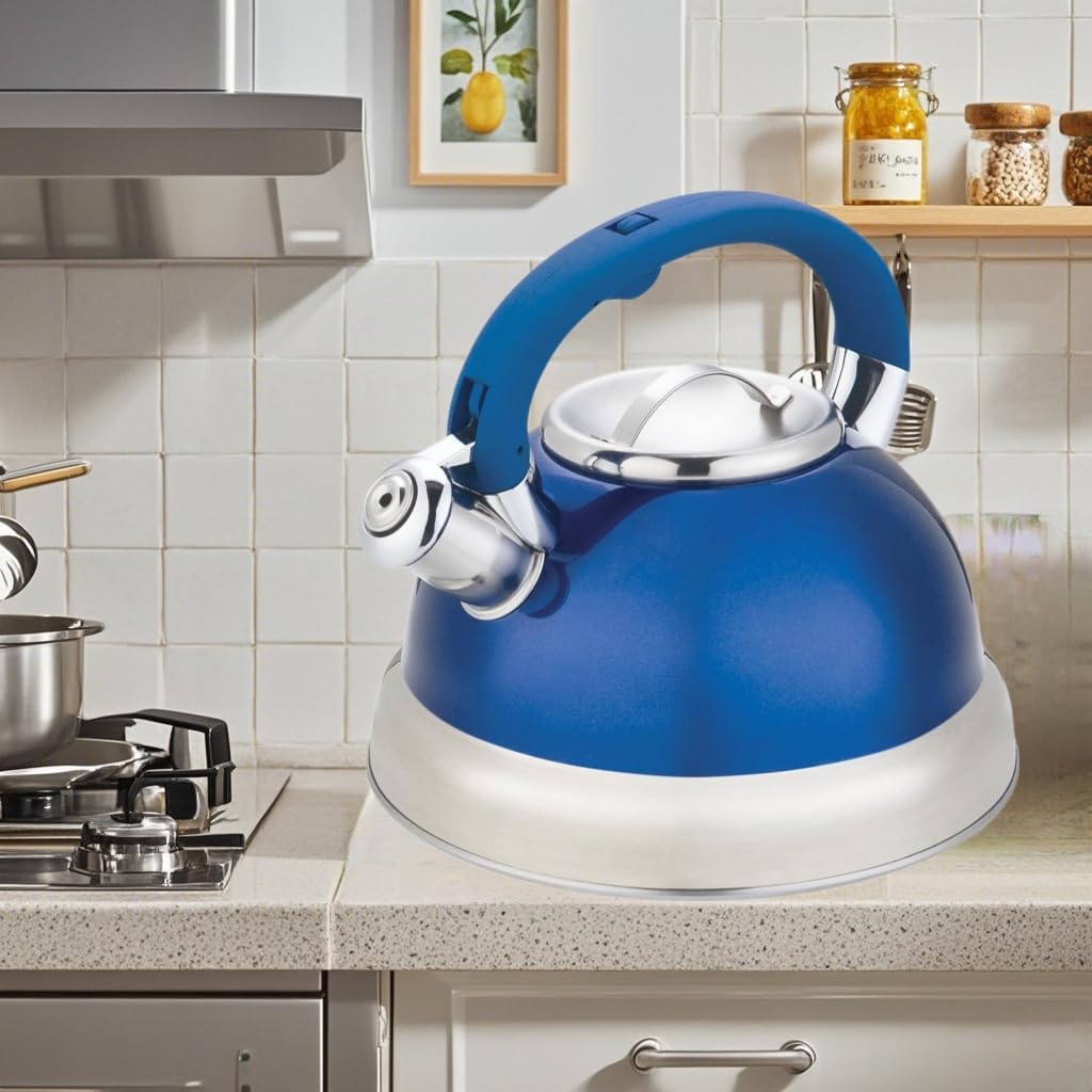 Blue Stainless Steel Tea Kettle 3.5L for Stovetop, Durable Water Kettle with Zinc Alloy & Nylon Handle, Stovetop Kettle for Tea Pot and Camping