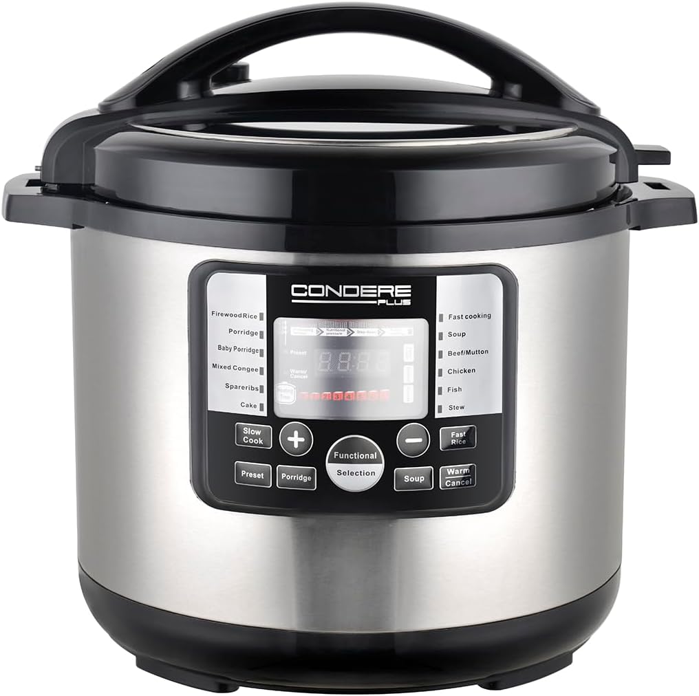 CONDERE PLUS 10L Electric Pressure Cooker, Smart Rice Cooker, Slow Cooker, Soup Pot, Stainless Steel Inner Pot, 17 Cooking Functions, Digital Display, 8 Safety Features, Easy to Clean
