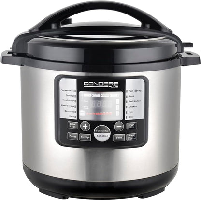 CONDERE PLUS 10L Electric Pressure Cooker, Smart Rice Cooker, Slow Cooker, Soup Pot, Stainless Steel Inner Pot, 17 Cooking Functions, Digital Display, 8 Safety Features, Easy to Clean