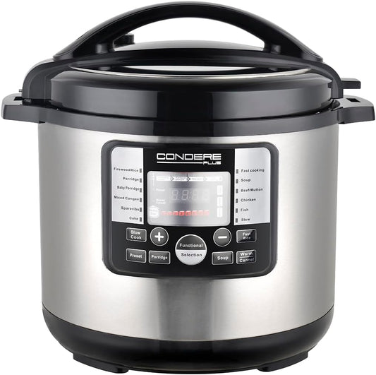 CONDERE PLUS 10L Electric Pressure Cooker, Smart Rice Cooker, Slow Cooker, Soup Pot, Stainless Steel Inner Pot, 17 Cooking Functions, Digital Display, 8 Safety Features, Easy to Clean