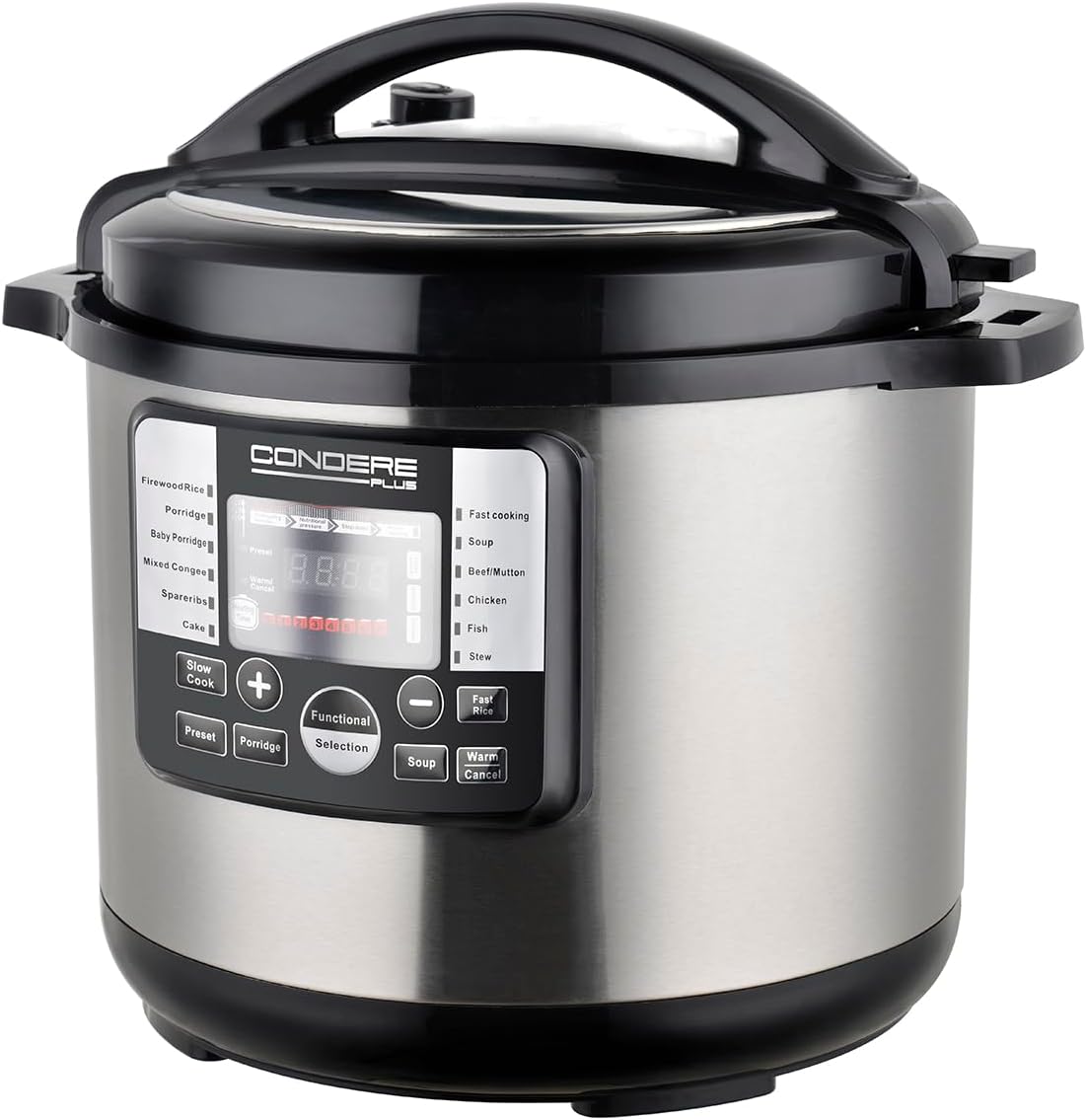 CONDERE PLUS 10L Electric Pressure Cooker, Smart Rice Cooker, Slow Cooker, Soup Pot, Stainless Steel Inner Pot, 17 Cooking Functions, Digital Display, 8 Safety Features, Easy to Clean