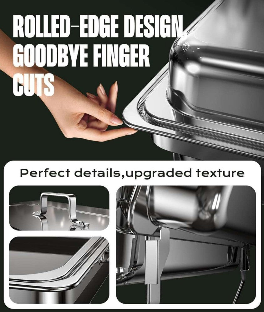 LP One-pan Alcohol-heating Buffet Stove Without Alcohol, 9L Square Stainless Steel Chafing Dish, Silver Color Food Warmer with Folding Frame and Heat Preservation