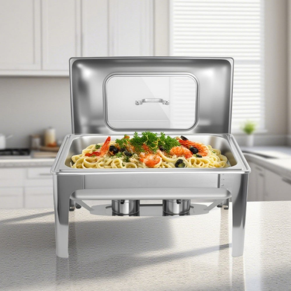 9L Square Stainless Steel Chafing Dish Buffet Stove CDH-33, One-Pan Alcohol-Heating Food Warmer (Without Alcohol), Silver Color, Heat-Resistant & Large Capacity Catering Equipment