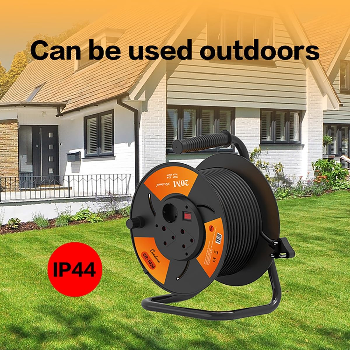 15m Copper Extension Cord Reel – Safe Electrical Cord Reel with Fireproof Shell, 2500W Capacity, 3-Port Cord Holder Reel with Key Switch and Child Protection