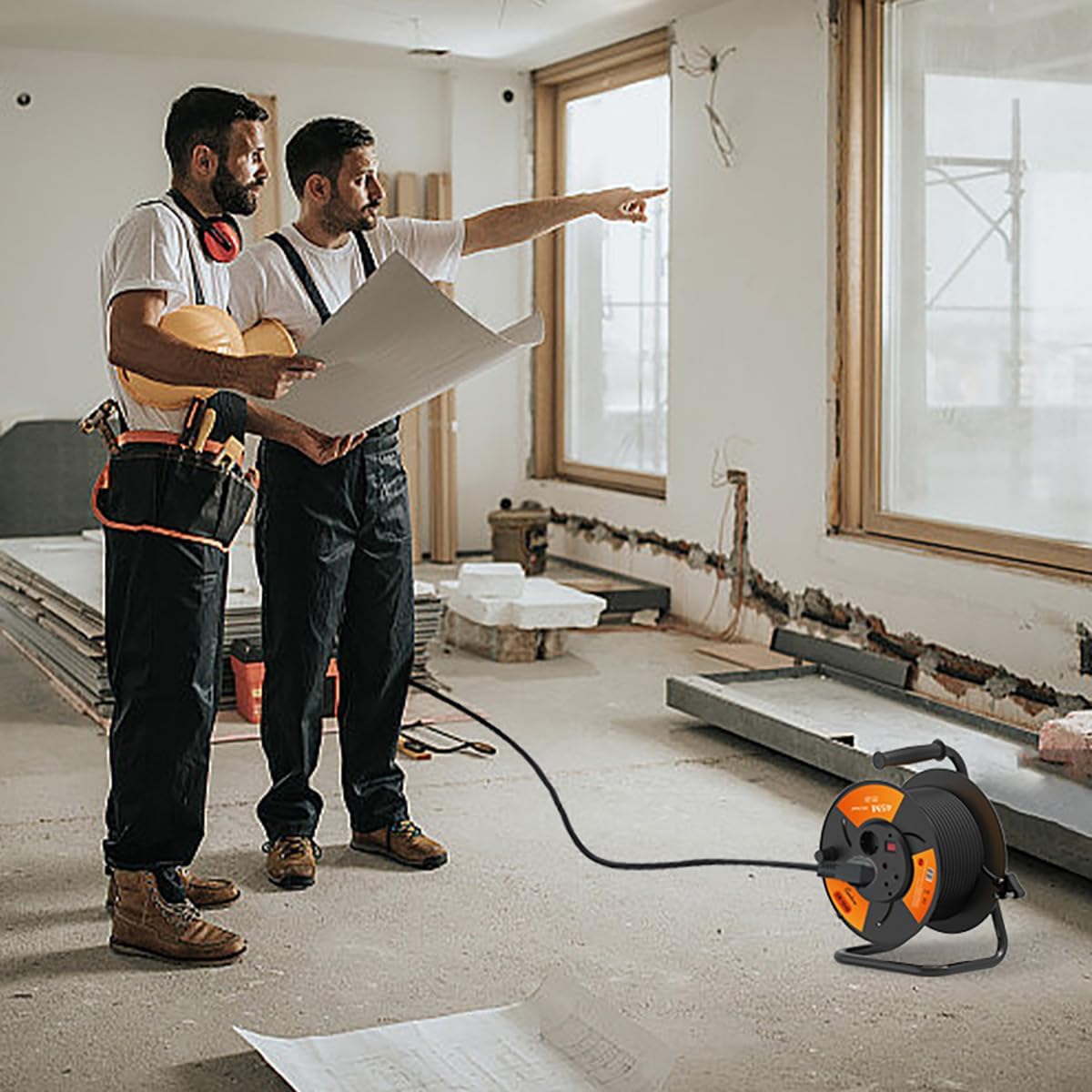 40m Copper Extension Cord Reel – Electrical Cord Storage Reel with Fireproof Shell, 3500W Power Capacity, 3-Port Extension Cord Holder with Key Switch and Child Protection