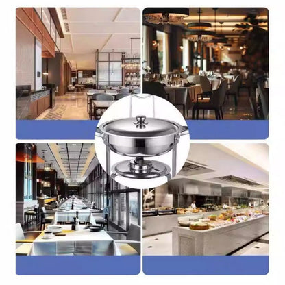 Alcohol-Heating Buffet Stove CDH-39, 5L Round Stainless Steel Set Silver Color, Chafing Dish Food Warmer (Without Alcohol)