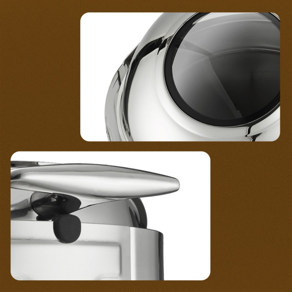 6L Round Chafing Dish Buffet Stove CDH-37, Silver Color, Alcohol-Heating Food Warmer with Visual Glass Lid (Without Alcohol), Stainless Steel Catering Equipment