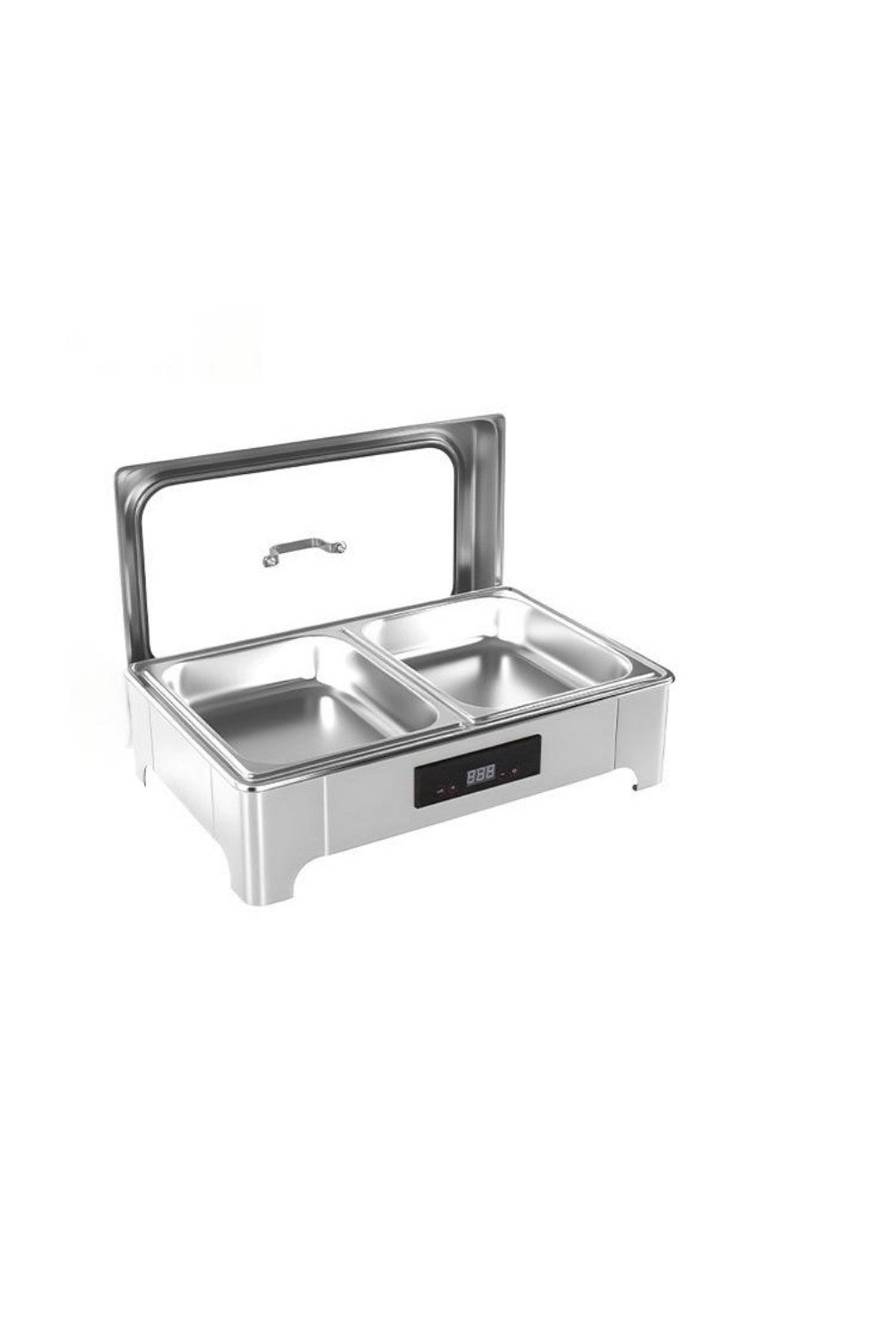 TH-5002 9L Two-Pans Electric Heater Buffet Stove, Square Stainless Steel Set with Visual Glass, Touch Temperature Control & Display