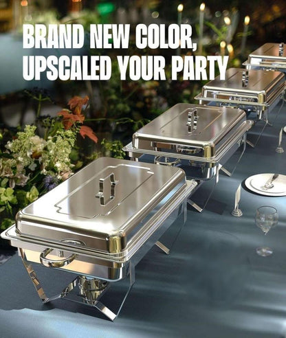 LP One-pan Alcohol-heating Buffet Stove Without Alcohol, 9L Square Stainless Steel Chafing Dish, Silver Color Food Warmer with Folding Frame and Heat Preservation