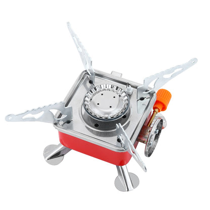 BDZ-001A Portable Camping Stove with Piezo Ignition & Safety Lock – Small Butane Gas Stove with Adjustable Flame, Carry Case & 4 × 227g Gas Canisters