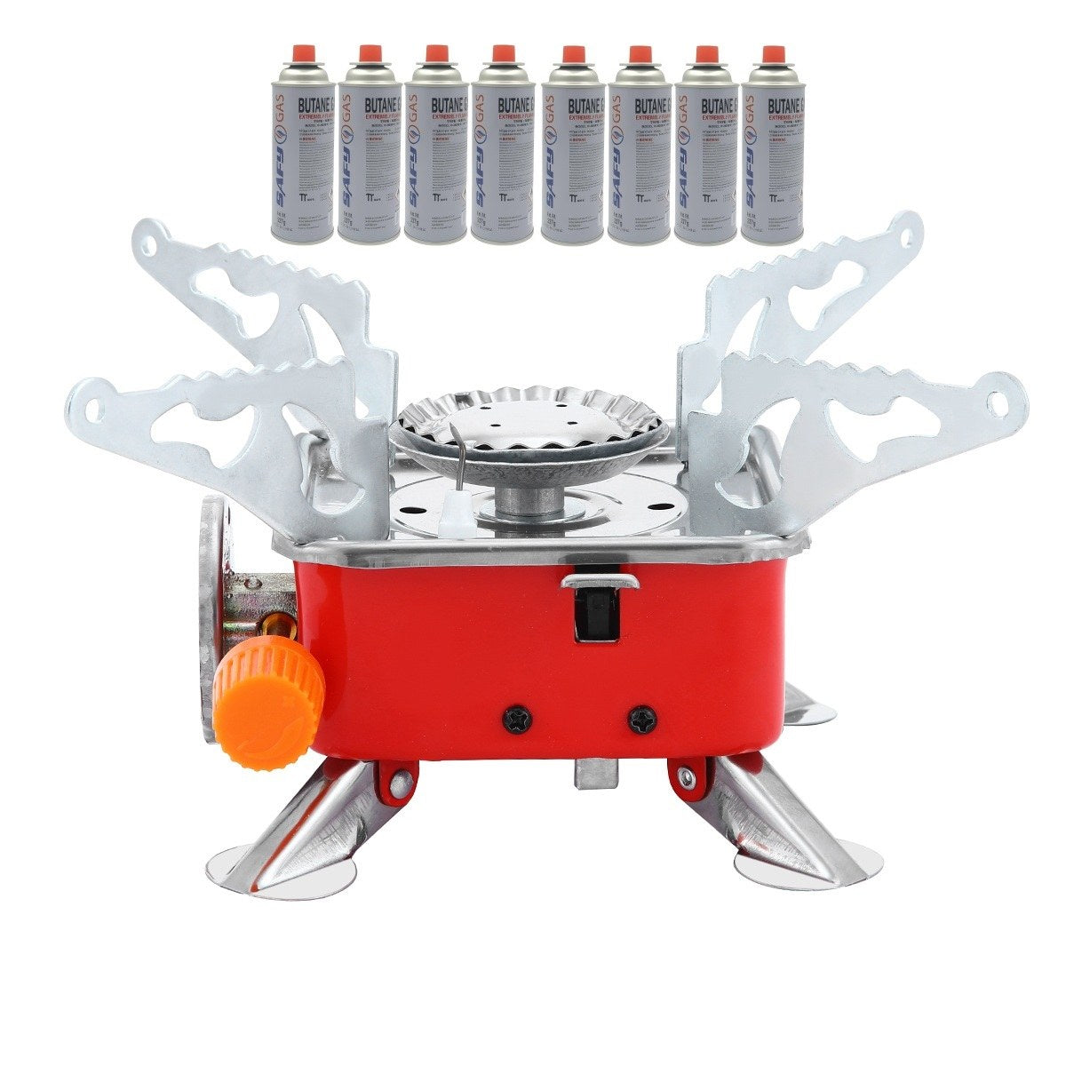 BDZ-001B Portable Camping Stove with Piezo Ignition & Carry Case – Butane Gas Stove with Adjustable Flame & 8 × 227g Gas Canisters