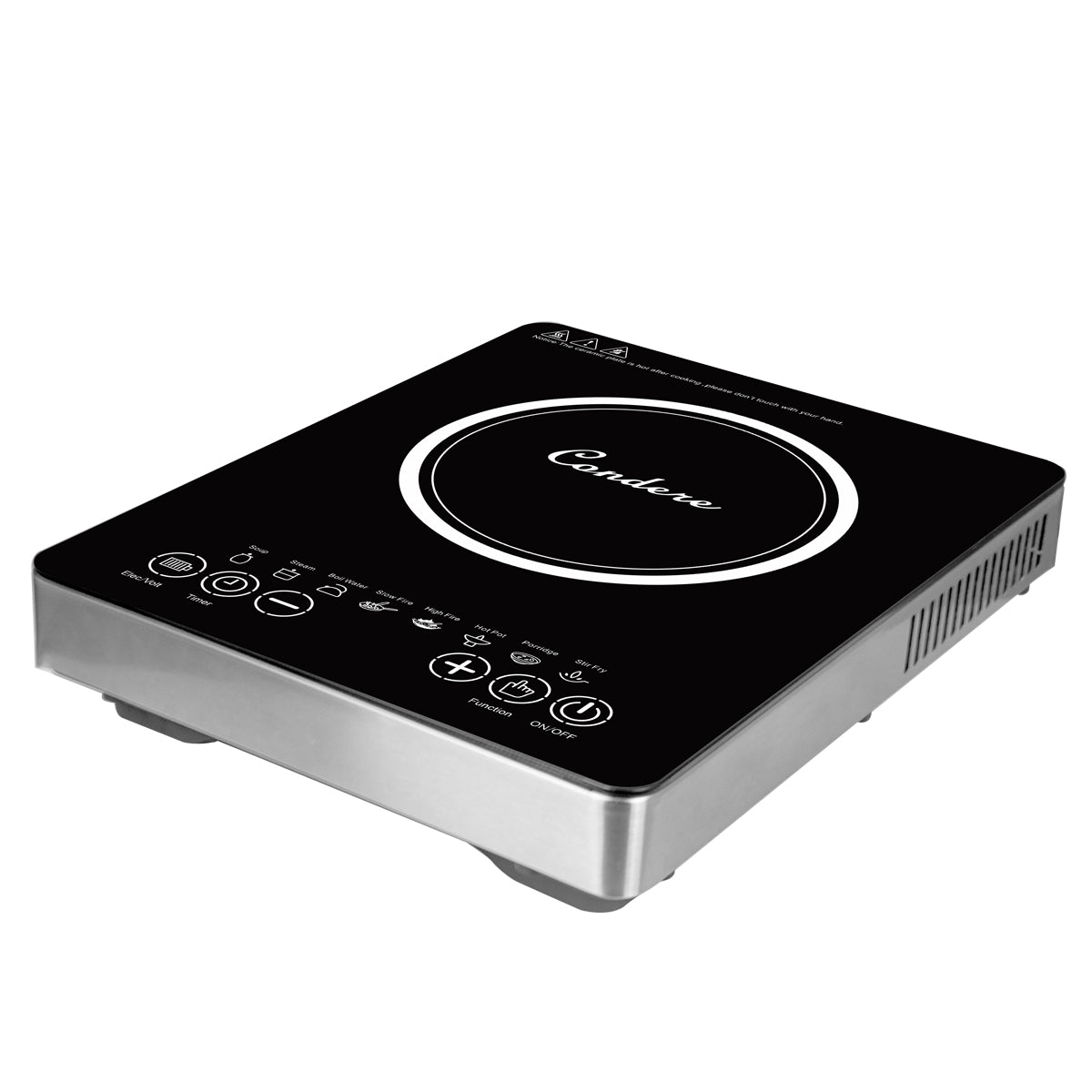 Condere Electric Induction Cooktop C-CPSF15A – Portable Induction Cooker with Stainless Steel Case, Sensor Control, 2200W Energy-Efficient Hot Plate for Countertop Use