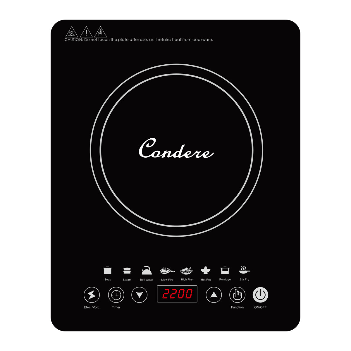 Condere Electric Induction Cooktop C-CPSF20A – Portable Induction Cooker with Black Crystal Glass, 2200W Hot Plate for Countertop Use, Energy-Saving Design