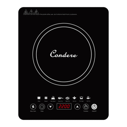 Condere Electric Induction Cooktop C-CPSF20A – Portable Induction Cooker with Black Crystal Glass, 2200W Hot Plate for Countertop Use, Energy-Saving Design
