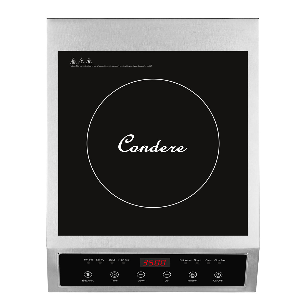 Condere Electric Induction Cooker C-CPSF35B – 3500W Portable Hot Plate with Crystalline Glass, Energy-Saving Induction Cooktop for Countertop Use, Durable Stainless Steel Case