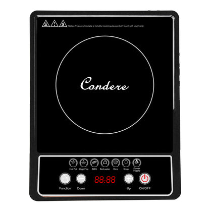Condere Electric Induction Cooker C-CTSF15A – Portable Hot Plate with Black Crystal Glass, 2200W Induction Cooktop for Countertop Use, Energy-Saving and Safe Design