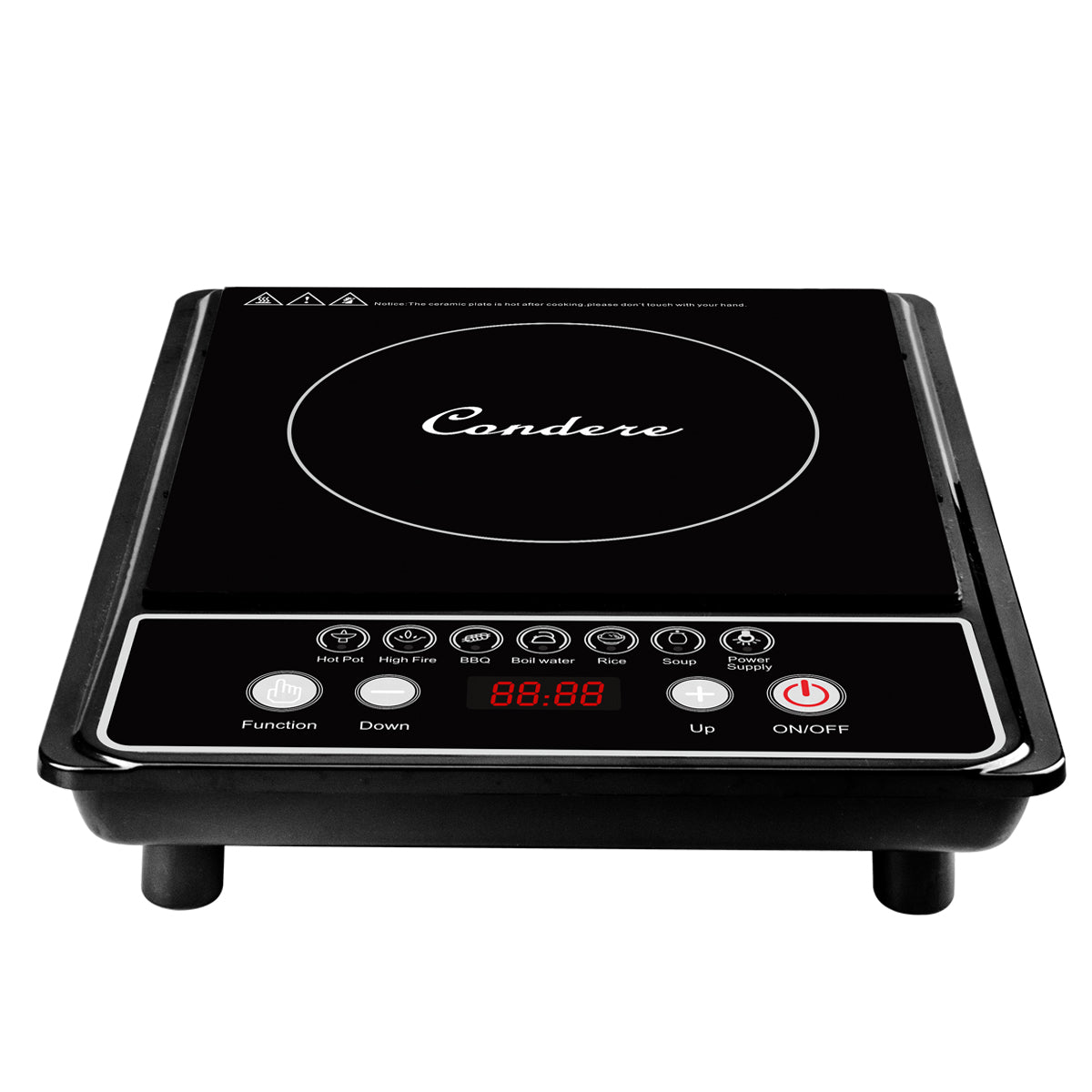 Condere Electric Induction Cooker C-CTSF15A – Portable Hot Plate with Black Crystal Glass, 2200W Induction Cooktop for Countertop Use, Energy-Saving and Safe Design