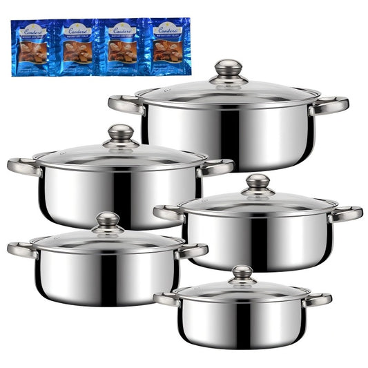 CONDERE HOME CDH-00310-Piece Stainless Steel Casserole Cookware Set with Glass Lids & Free Instant Yeast – For Induction, Gas & Electric Stoves
