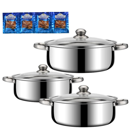 CONDERE HOME CDH-004 6-Piece Stainless Steel Casserole Cookware Set with Glass Lids & Free Instant Yeast Induction, Gas & Electric Compatible