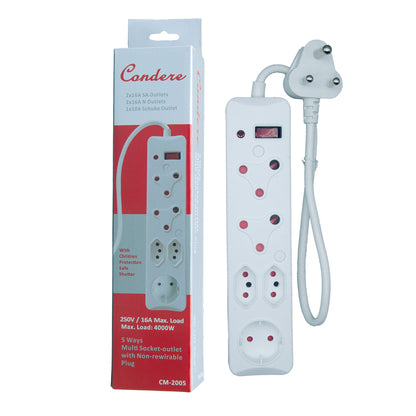5-Way Multi socket-outlet Power Strip, 16A long power strip, 4000W Capacity – IEC Certified