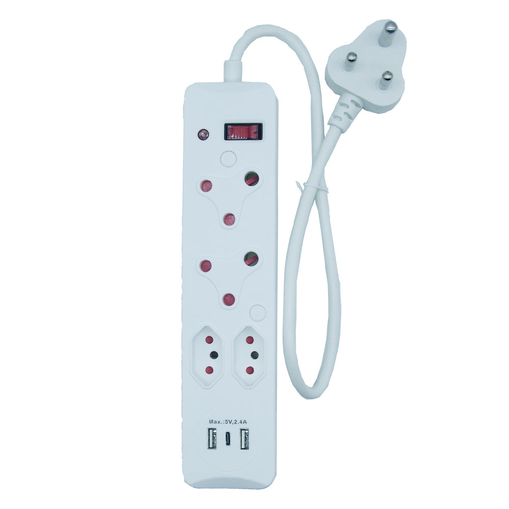 4-Way Multi Socket-outlet Power Strip with USB+type-C Ports, Heavy Duty 16A Non-Rewirable Plug, 4000W Capacity – Outlet with USB+type-C Ports and IEC Certification CM-2204