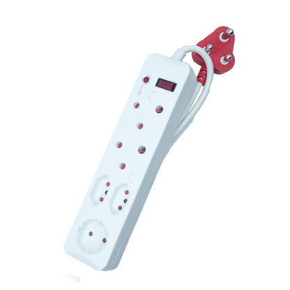 5-Way Surge Protected Power Strip with Multiple Socket-outlet, 16A Non-Rewirable Red Plug, 450J Protection, 4000W Capacity – Power Strip with Surge Indicator and IEC Certification CM-2305
