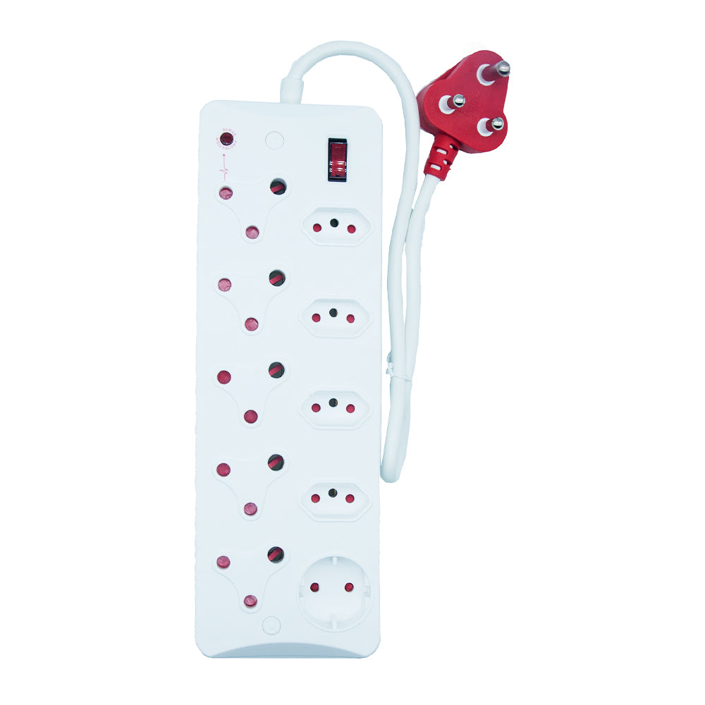 10-Way Surge Protector Power Strip with socket-outlets, 16A Non-Rewirable Red Plug, 450J Surge Protection, IEC Certified, Fire-Resistant, Multi-Outlet Extender with 0.5m Cable CM-2310