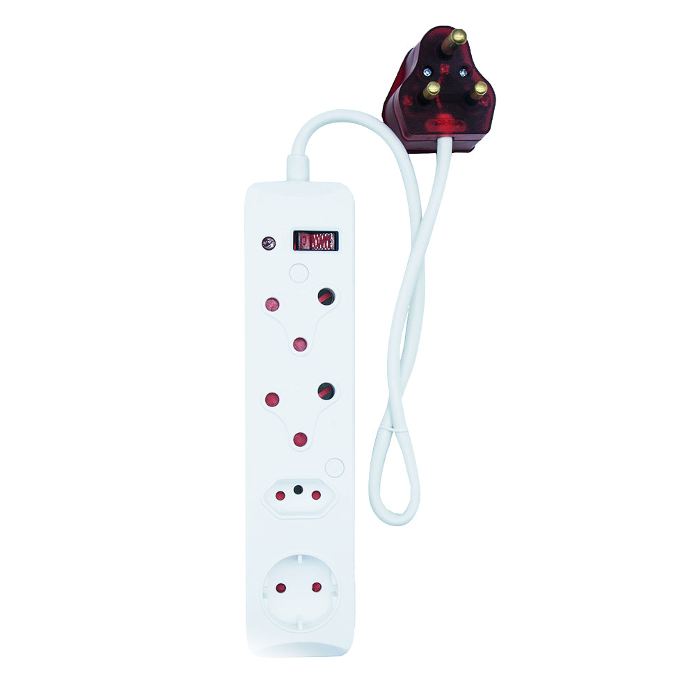 4-Way Multi Surge Protected Socket-outlet Power Strip with 16A Surge Protected Plug, 500J-700J Protection, 4000W Capacity – IEC Certification CM-2604