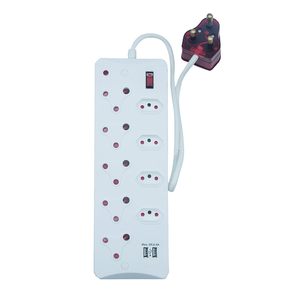 9-Way Multi Socket-outlet with USB Ports and Surge Protection, 16A Surge Protected Plug, 500J-700J Protection, 4000W Capacity – IEC Certification CM-2709
