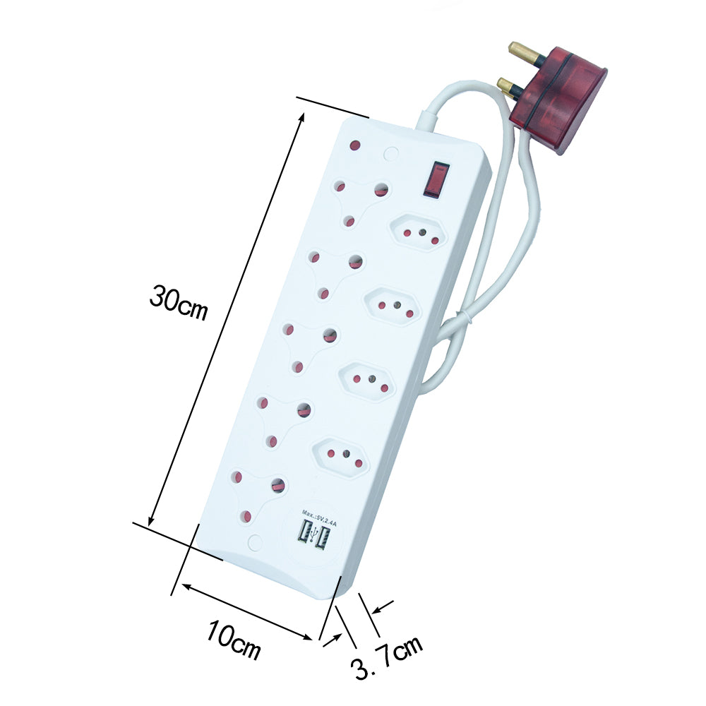 9-Way Multi Socket-outlet with USB Ports and Surge Protection, 16A Surge Protected Plug, 500J-700J Protection, 4000W Capacity – IEC Certification CM-2709