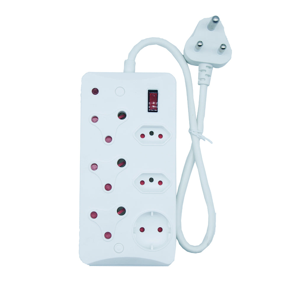 6-Way socket Outlets with Non-Rewirable Plug: Equipped with 1x16A non-rewirable red plug input, providing 3x16A South Africa outlets, 2x16A N outlets, and 1x Schuko outlet for expanded connectivity.
