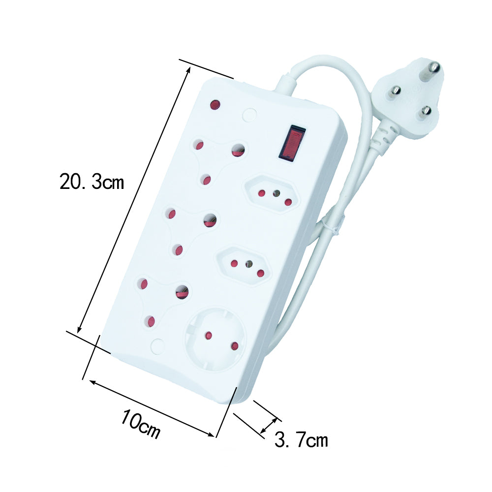 6-Way socket Outlets with Non-Rewirable Plug: Equipped with 1x16A non-rewirable red plug input, providing 3x16A South Africa outlets, 2x16A N outlets, and 1x Schuko outlet for expanded connectivity.
