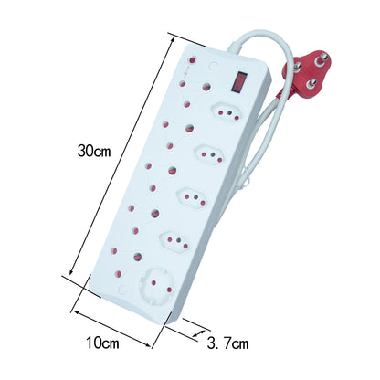 10-Way Surge Protector Power Strip with socket-outlets, 16A Non-Rewirable Red Plug, 450J Surge Protection, IEC Certified, Fire-Resistant, Multi-Outlet Extender with 0.5m Cable CM-2310