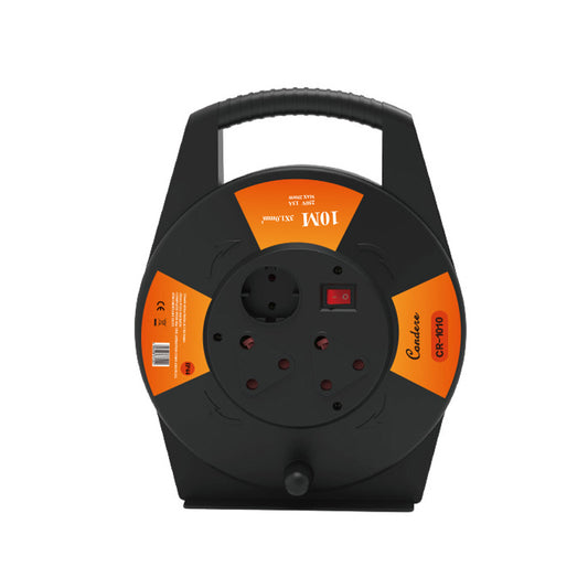 10m Copper Extension Cord Reel – Safe Electrical Cord Reel with Fireproof Shell, Power Cord Storage Reel with Key Switch and Child Protection, Ideal for Home and Industrial Use