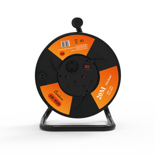 20m Copper Extension Cord Reel – Electrical Cord Storage Reel with Fireproof Shell, 2500W Power Cord Reel, 3-Port Extension Cord Holder with Key Switch and Child Protection