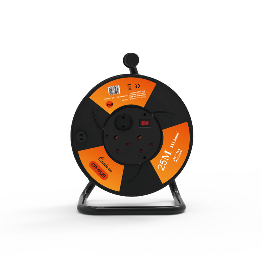 25m Copper Extension Cord Reel – Electrical Cord Storage Reel with Fireproof Shell, 3500W Power Cord Reel, 3-Port Extension Cord Holder with Key Switch and Child Protection