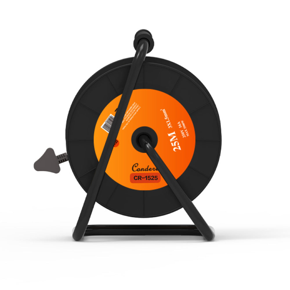 25m Copper Extension Cord Reel – Electrical Cord Storage Reel with Fireproof Shell, 3500W Power Cord Reel, 3-Port Extension Cord Holder with Key Switch and Child Protection