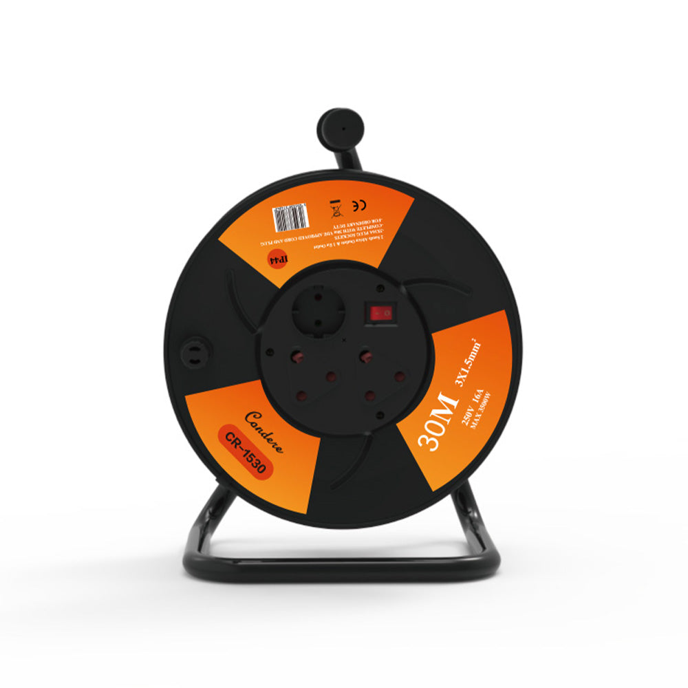 30m Copper Extension Cord Reel – Electrical Cord Storage Reel with Fireproof Shell, 3500W Power Cord Reel, 3-Port Extension Cord Holder with Key Switch and Child Protection