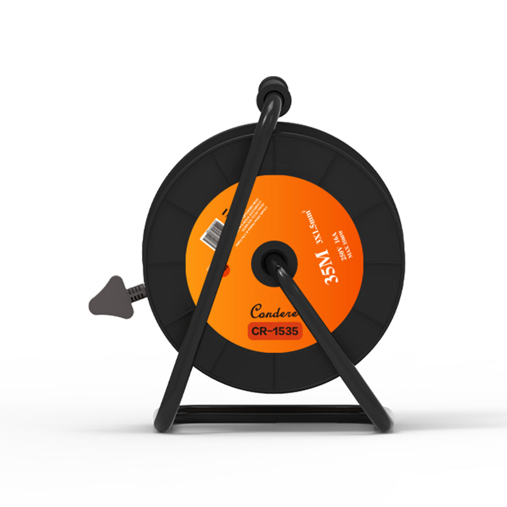 35m Copper Extension Cord Reel – Electrical Cord Storage Reel with Fireproof Shell, 3500W Power Capacity, 3-Port Extension Cord Holder with Key Switch and Child Protection