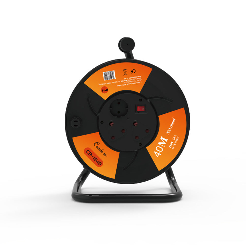 40m Copper Extension Cord Reel – Electrical Cord Storage Reel with Fireproof Shell, 3500W Power Capacity, 3-Port Extension Cord Holder with Key Switch and Child Protection