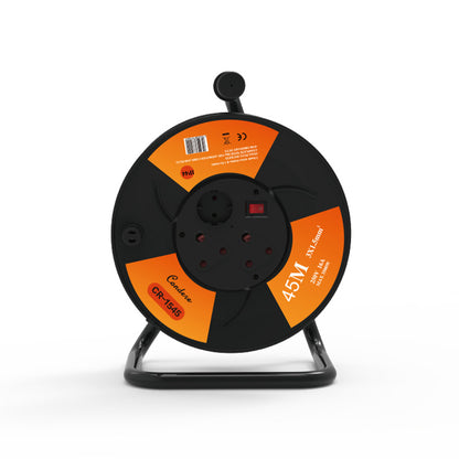 45m Copper Extension Cord Reel – Electrical Cord Storage Reel with Fireproof Shell, 3500W Power Capacity, 3-Port Extension Cord Holder with Key Switch and Child Protection