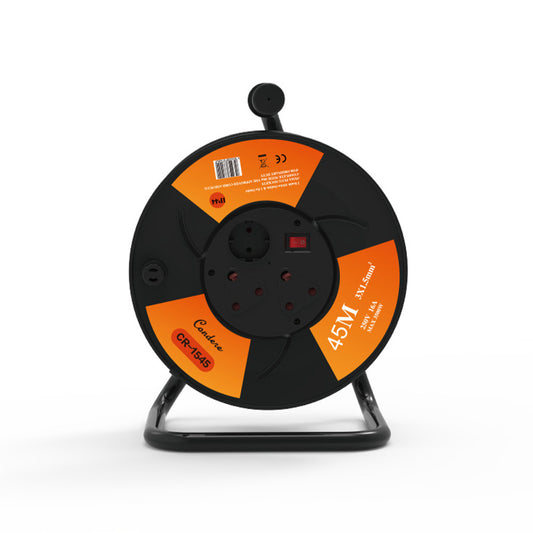 45m Copper Extension Cord Reel – Electrical Cord Storage Reel with Fireproof Shell, 3500W Power Capacity, 3-Port Extension Cord Holder with Key Switch and Child Protection