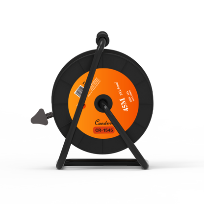 45m Copper Extension Cord Reel – Electrical Cord Storage Reel with Fireproof Shell, 3500W Power Capacity, 3-Port Extension Cord Holder with Key Switch and Child Protection